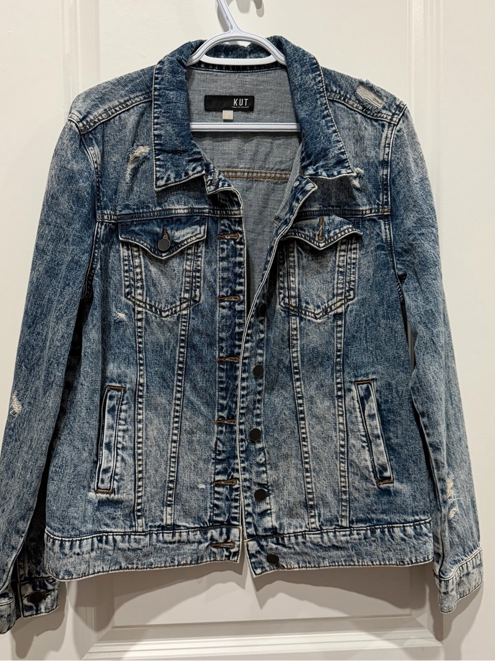 Kut from the Kloth Light Blue Washed Distressed Denim Jacket